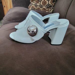 Prada white patent leather mule